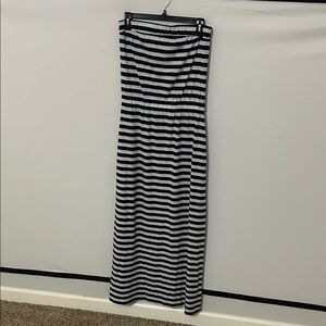 Amour Vert Navy and White Striped Maxi Dress